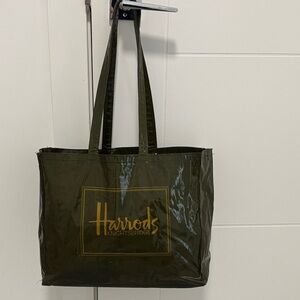 Harrods Knightsbridge Shiny Olive Tote Bag shopping carry all bag